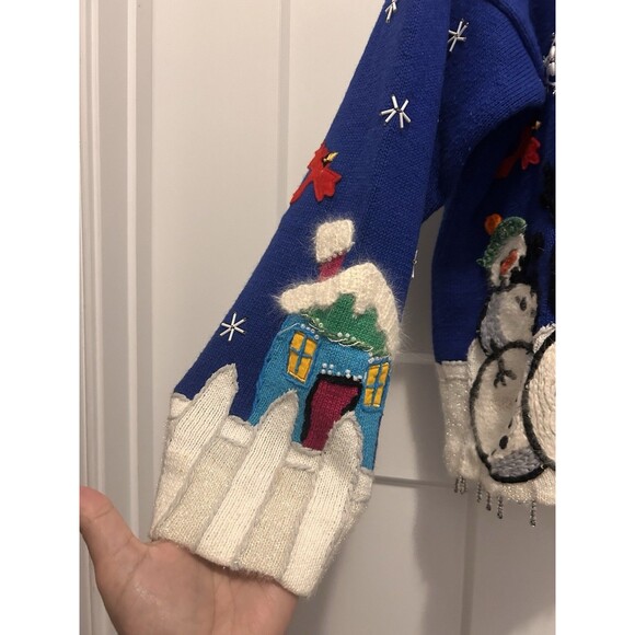 Design Options Winter Holiday Christmas Cardigan Sweater Snowman Size Large Cozy - Picture 3 of 7